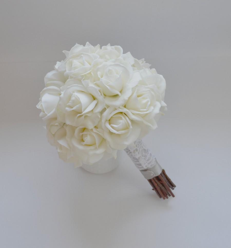 Wedding - White Rose Bouquet - Real Touch Wedding Bouquet Rose Bouquet Garden Bouquet Cream Bouquet Bridal Bouquet White Bouquet High Quality Bouquet