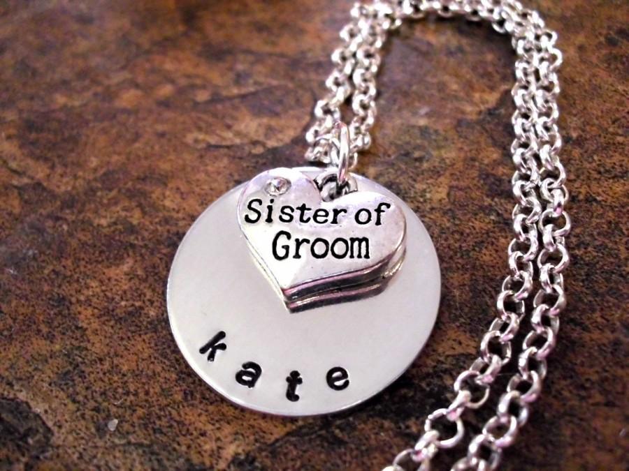 Mariage - Sister of the Groom Jewelry, Sister of the Groom Necklace, Personalized Jewelry, Hand Stamped Jewelry