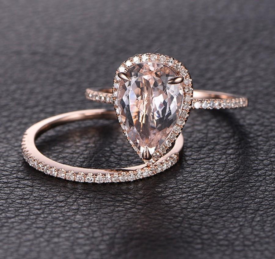 Wedding - Perfect Bridal Set on Sale 1.50 carat Pear Cut Morganite and Diamond Bridal Set in Rose Gold: Bestselling Design Under Dollar 500