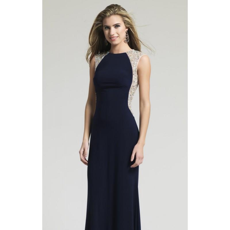 Hochzeit - Navy Beaded Open Back Long Gown by Dave and Johnny - Color Your Classy Wardrobe