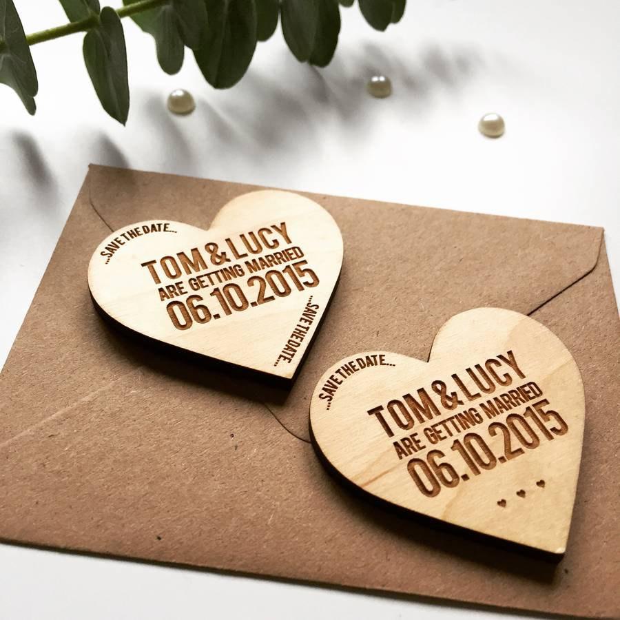 زفاف - Heart Token Wooden Magnet Save The Date