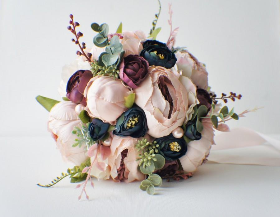 Mariage - Peony Bridal Bouquet, Silk Wedding Flowers, Blush Wedding Flowers, Vintage Wedding, Rustic Wedding Shabby Chic Wedding, Bride Bridesmade