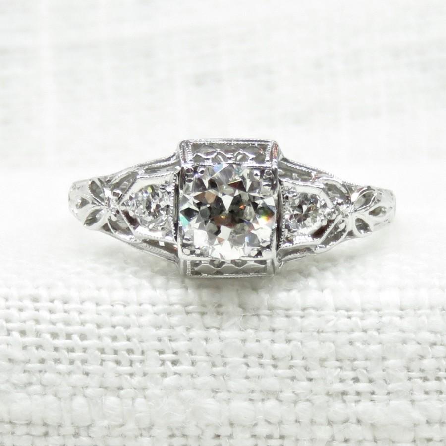 Свадьба - Art Deco Platinum Diamond Engagement Ring .60 Carats