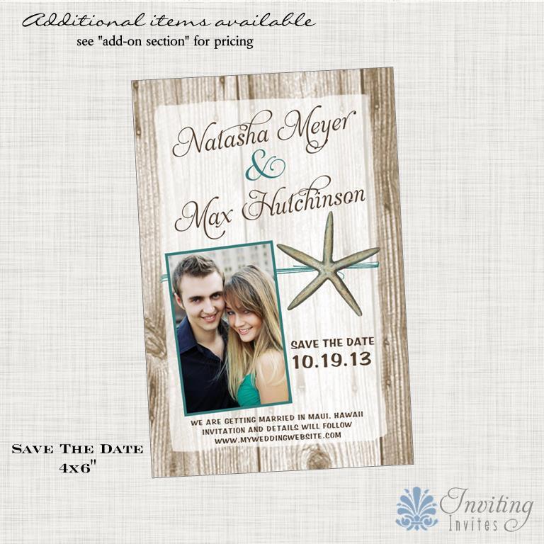 Свадьба - Save the Date Postcard, Starfish Save the Date,  Beach, Tropical, Destination Save the Date, Printable or Printed