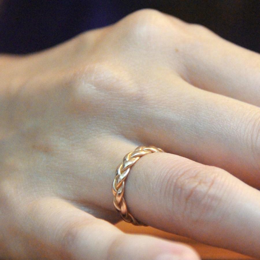 زفاف - Braided Solid Yellow Gold Wedding Ring, Alternative Wedding Ring, Anneau Tresse, Marriage Commitment Jewelry