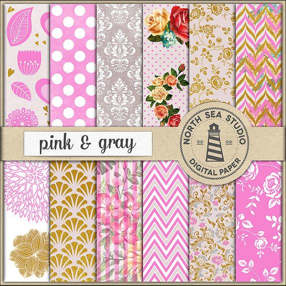 Mariage - Pink Grey Digital Paper Pack 