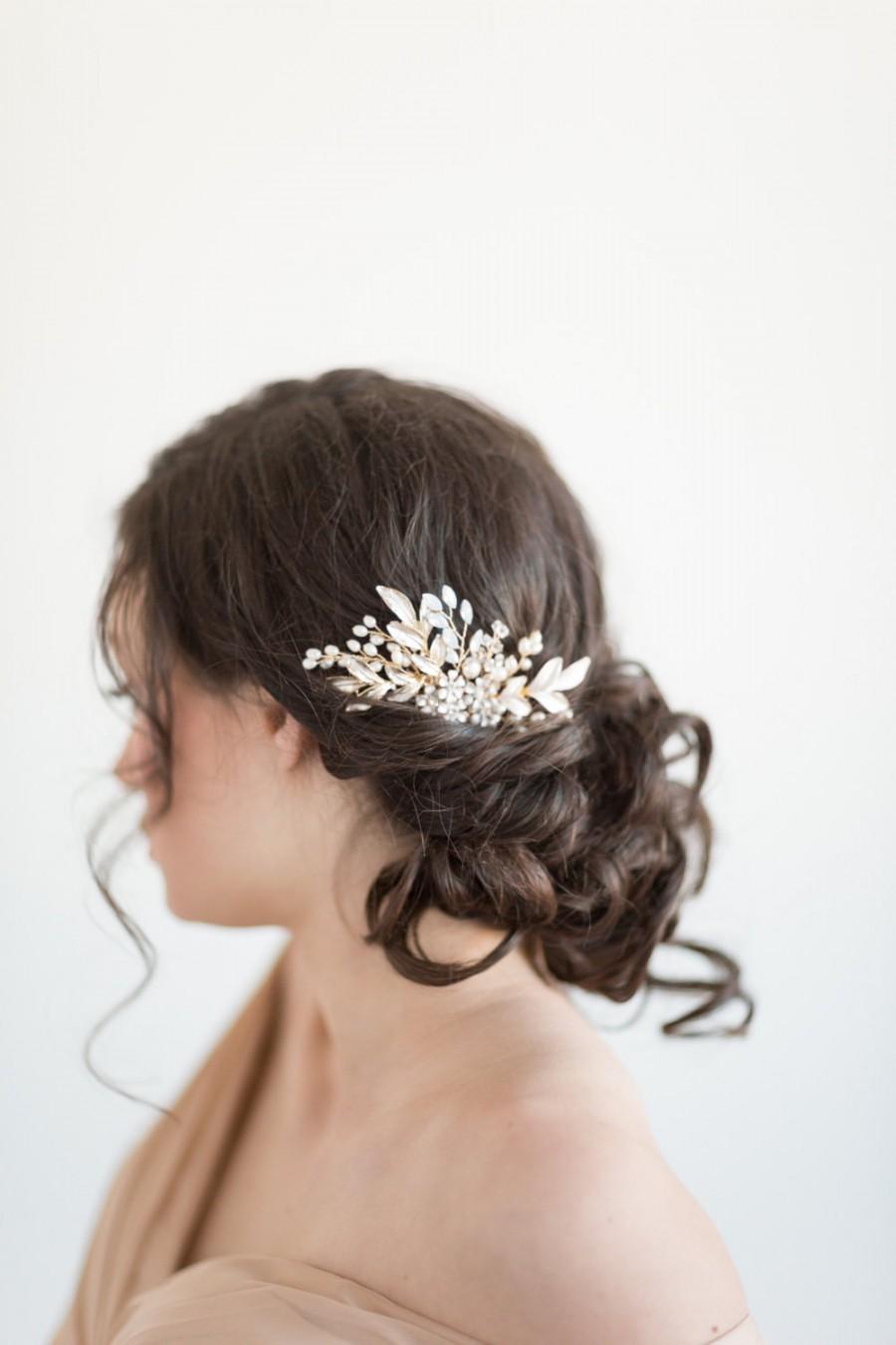 زفاف - Gold Leaf Hair Comb, Bridal Hair Comb, Wedding Hair Accessory