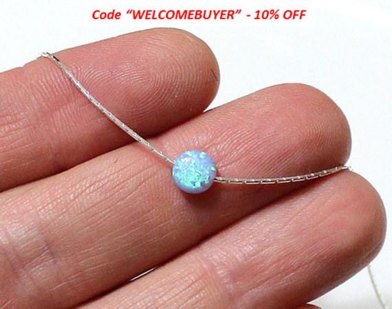 Hochzeit - SALE Opal Coin Necklace, Disc necklace, Sterling Silver, Opal Blue Coin Necklace, Tiny Opal Necklace, Ball Necklace, Delicate Opal Necklace