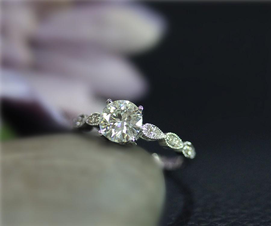 زفاف - 7mm Round 1.2ctw Charles & Colvard Brilliant Moissanite Engagement Ring Diamond Accent Ring Solid 14K White Gold Ring Wedding Ring Propose