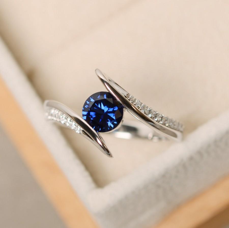 Wedding - Lab sapphire ring, wedding ring, sapphire wedding ring, sterling silver, blue gemstone ring, birthstone ring