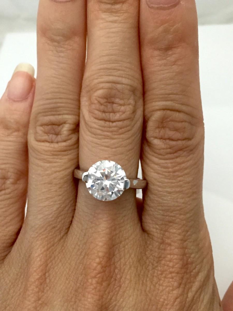 زفاف - CZ Sparkle Jewelry 3 Carat Round CZ Engagement Ring - Classic Cubic Zirconia Solitaire Replica Wedding Rhodium Finish Sterling Silver