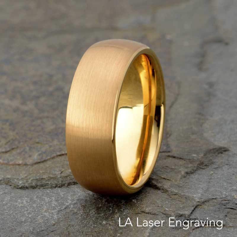 Mariage - Yellow Gold Plated Tungsten Ring, Mens Wedding Ring, Tungsten Wedding Band, 8mm Brushed Tungsten Ring, Domed Wedding Band, Anniversary