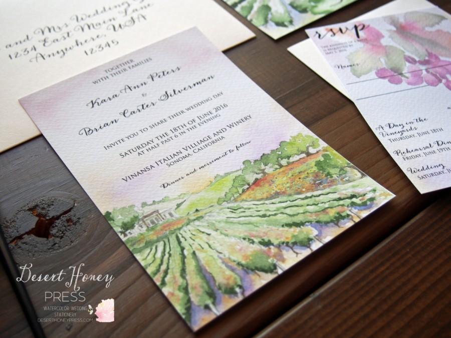 Hochzeit - Vineyard Wedding Invitation - Winery Invite - Vineyard Wedding Suite - Vineyard Watercolor Invite