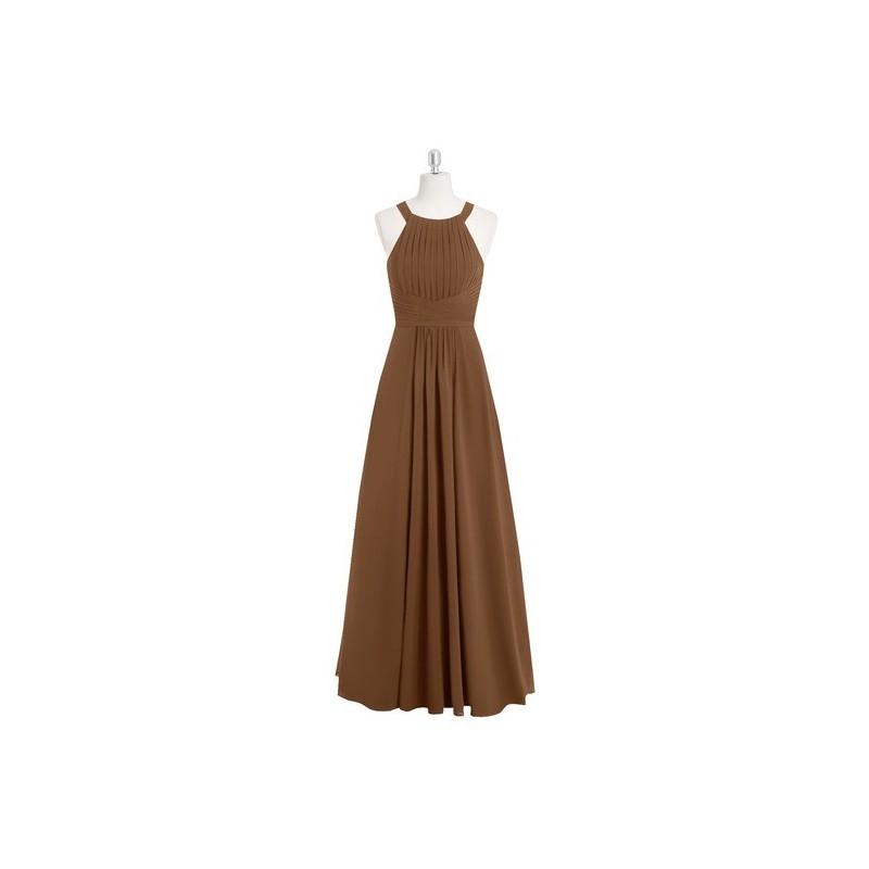 زفاف - Brown Azazie Winona - Keyhole Floor Length Chiffon Halter Dress - The Various Bridesmaids Store