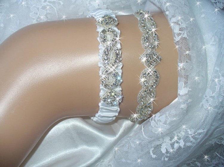 زفاف - Bling Crystal Wedding Garter Set, Heirloom Wedding Garter, Wedding Garder, Bridal Garters, Something Blue Garter, Rhinestone Garter Belts
