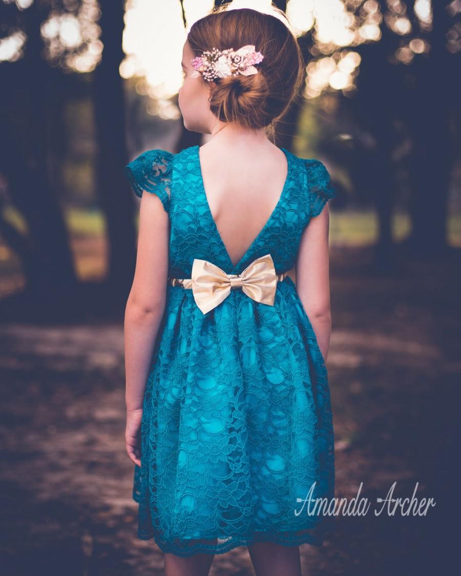 Wedding - Teal, Turquoise Lace Dress for Toddler and Girl, Special Occasion, Birthday and Flower Girl