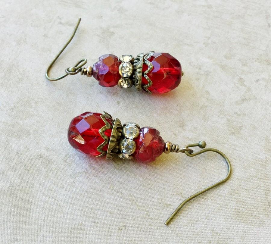 زفاف - Red Earrings, Ruby Earrings, Victorian Earrings, Ruby Red Earrings, Bridal Earrings, Red Wedding Jewelry, Czech Glass Beads, Gifts for Her