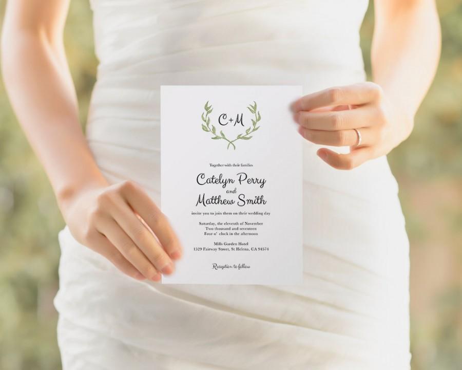 Hochzeit - Printable Wedding Invitation Template, Wedding Invitation Set, DIY Wedding Cards, Instant Download Editable PDF, Watercolor Botanical Wreath