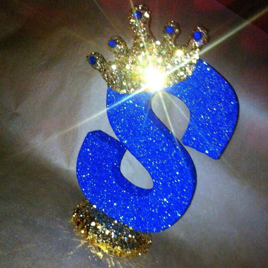Wedding - Sparkle letters with crown.  Royal themed decoration for party decorations, photo props, baby showers, table numbers, princess and prince