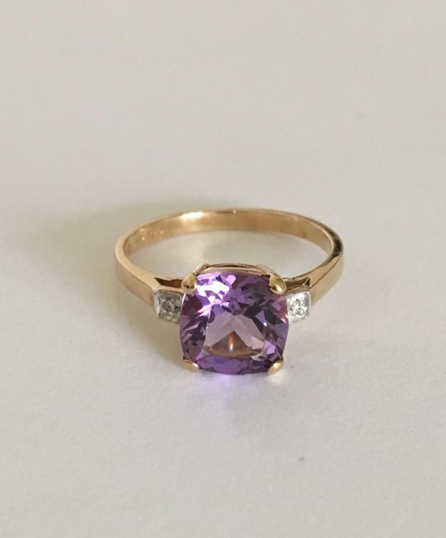 زفاف - 9ct Gold Amethyst & Diamond Ring