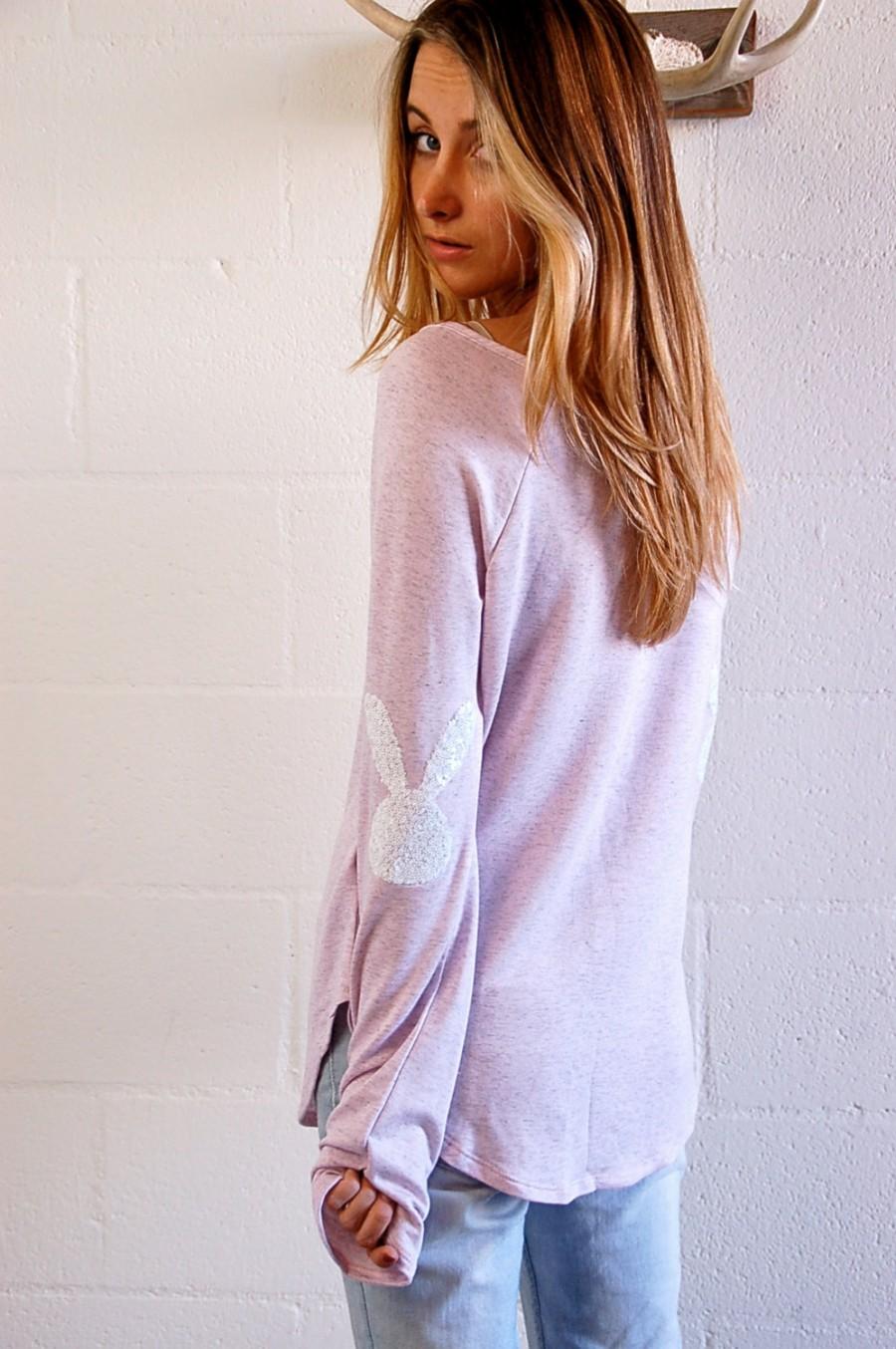 Mariage - Easter Shirt Sequin Elbow Patch The Bunny Patch Elbow Patch Slouchy Pullover Womens Elbow Patch Spring Fashion Easter Teacher Gift