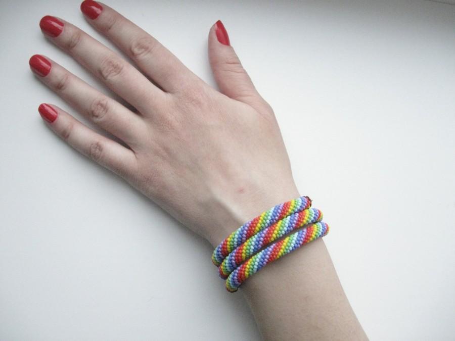 Свадьба - Seed Bead Rainbow Bracelet Bright Colorful Crochet Rope Bracelet Rainbow Style Jewelry Rainbow Memory Wire Bracelet