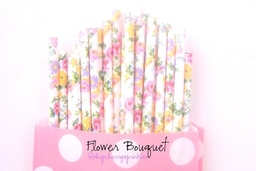 زفاف - Flower Straws *Floral Straws -Party Supplies -Bridal Shower -Wedding -Tea Party -Garden Party -Shabby Chic *Girl Party -Pink Party Supplies