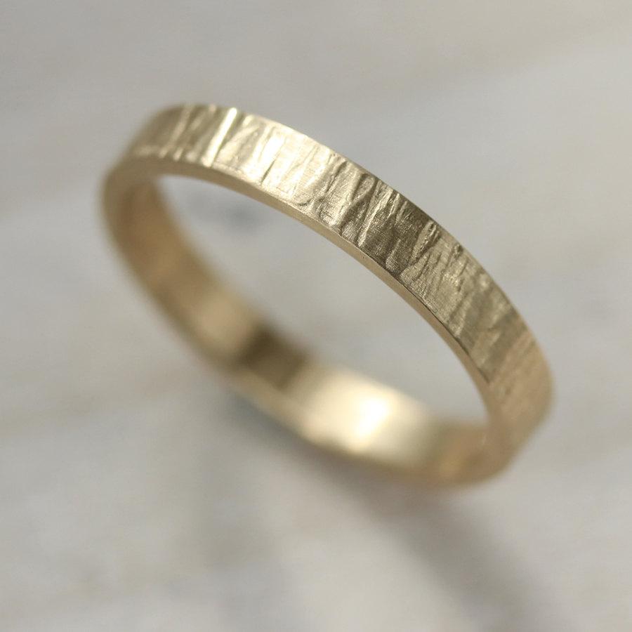 Wedding - 3x1.25mm Wood Bark Textured Women's Gold or Palladium Wedding Band - recycled eco-friendly solid 14k rose, yellow or white gold wedding band