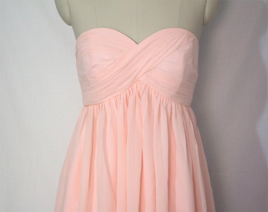 Hochzeit - Pink Short/Floor Length Sweetheart Bridesmaid Dress Chiffon Pale Pink Strapless Dress-Custom Dress