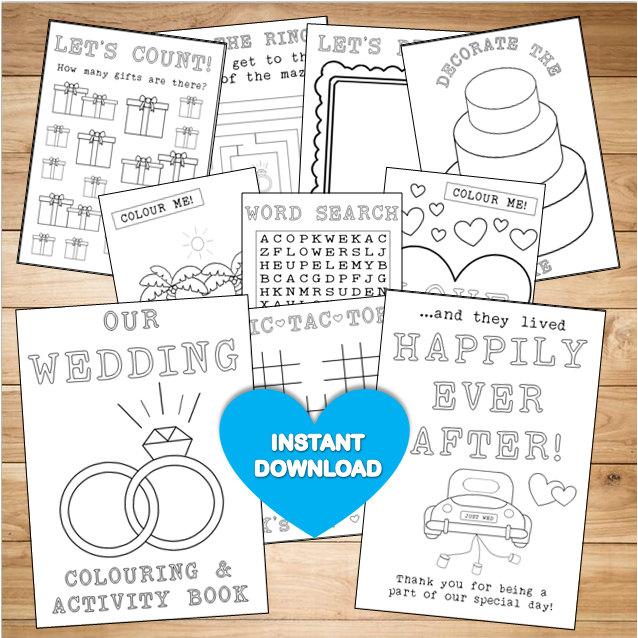 Hochzeit - Kids Wedding colouring & activity book -  INSTANT DOWNLOAD - PDF Reception Game, Coloring pages, wordsearch, Printable colouring activity