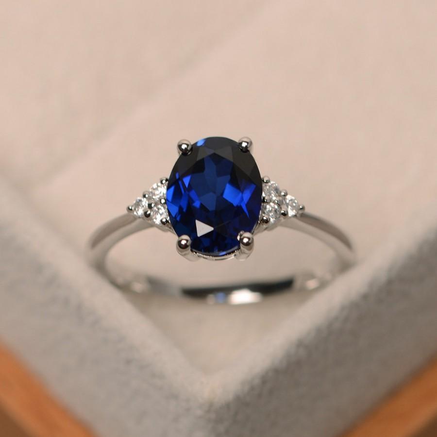 Wedding - Sapphire engagement ring, blue sapphire engagement ring, oval cut, sterling silver