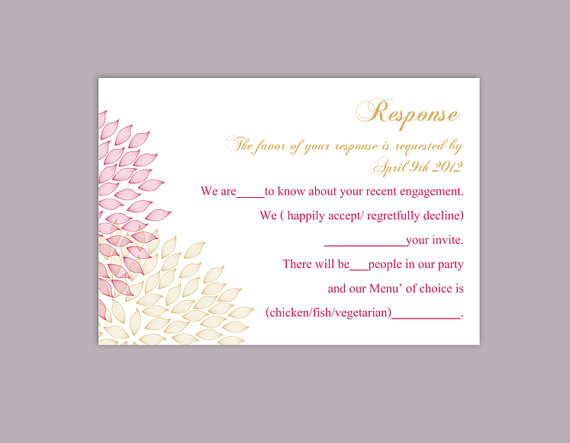 Hochzeit - DIY Wedding RSVP Template Editable Word File Instant Download Rsvp Template Printable RSVP Cards Pink Gold Rsvp Card Floral Rsvp Card