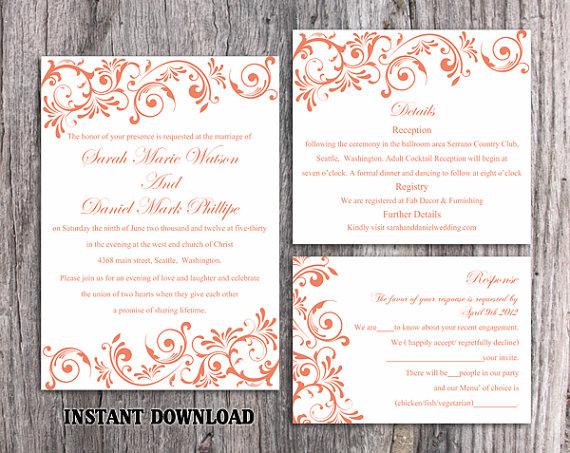 Wedding - Wedding Invitation Template Download Printable Wedding Invitation Editable Red Wedding Invitations Elegant Orange Invitation Invites DIY