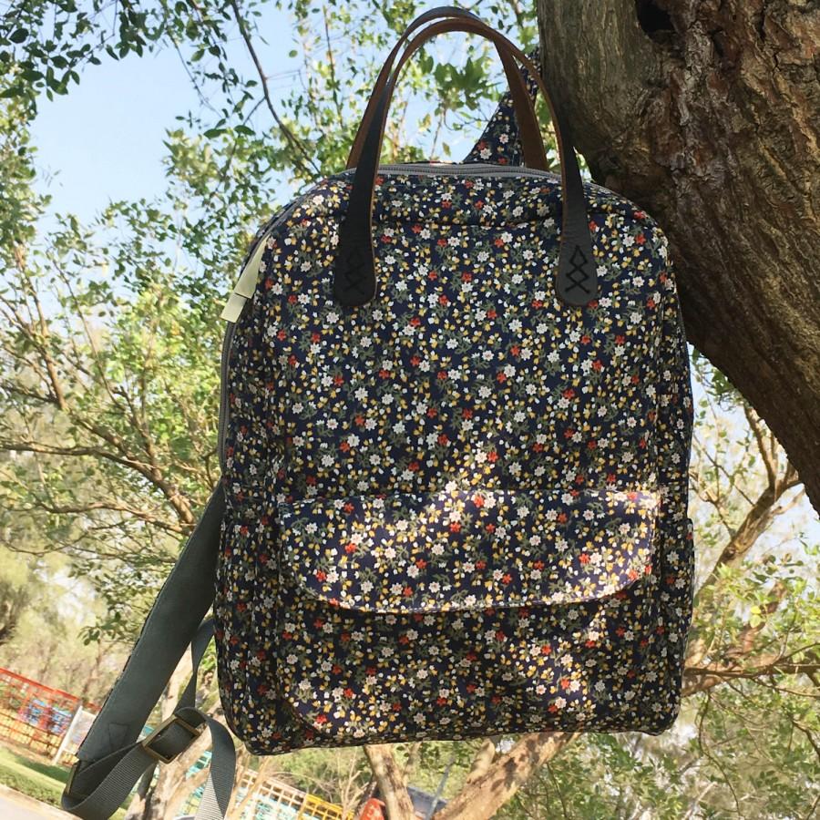 Mariage - Floral Backpack,Leather handle,Bridesmaid gift,Spring,Summer,Vintage,Laptop,Personalized Gift,Yoga,School,Book bag,Romantic,Rustic,Deep Blue