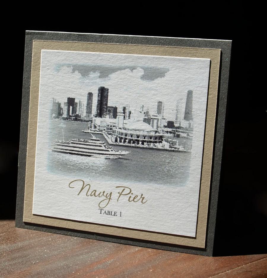 Mariage - Chicago Landmark Table Number - Taupe/Grey/White