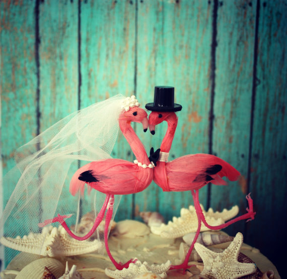 Mariage - Flamingo wedding cake topper-bride-groom-Mr and Mrs-destination wedding-beach wedding-pink flamingos-nautical wedding