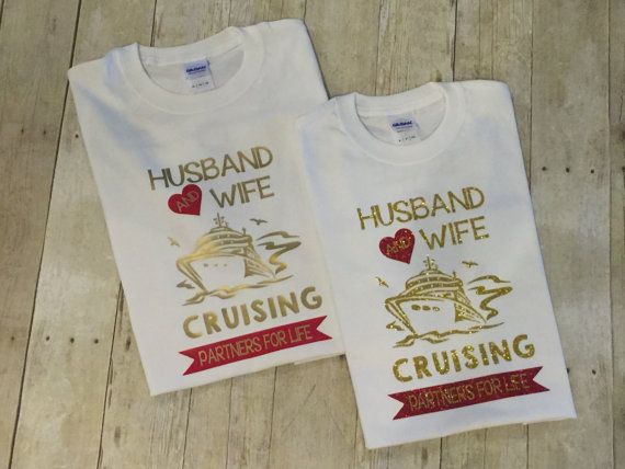 Hochzeit - Husband & Wife Cruising Couples Just Married Anniversary Celebration Shirt Set