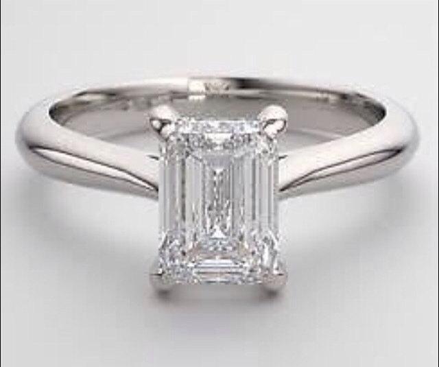 Hochzeit - Emerald Cut Engagement Ring Russian Diamond Simulate  1.75ct set in 14KT White Gold Engagement Ring Wedding Ring Anniversary Ring