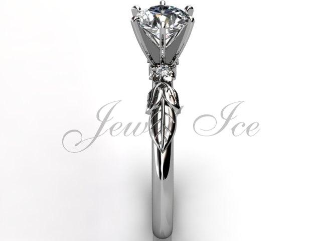 زفاف - 14k white gold diamond unusual unique floral engagement ring, bridal ring, wedding ring ER-1039-1
