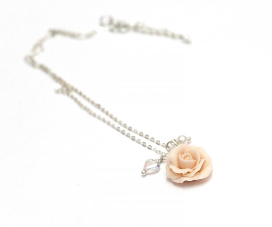 Hochzeit - Antique Pink Rose Necklace, Blush Rose Necklace, Blush and Pearl Necklace, Blush Wedding, Bridesmaid Necklace, Rose Necklace