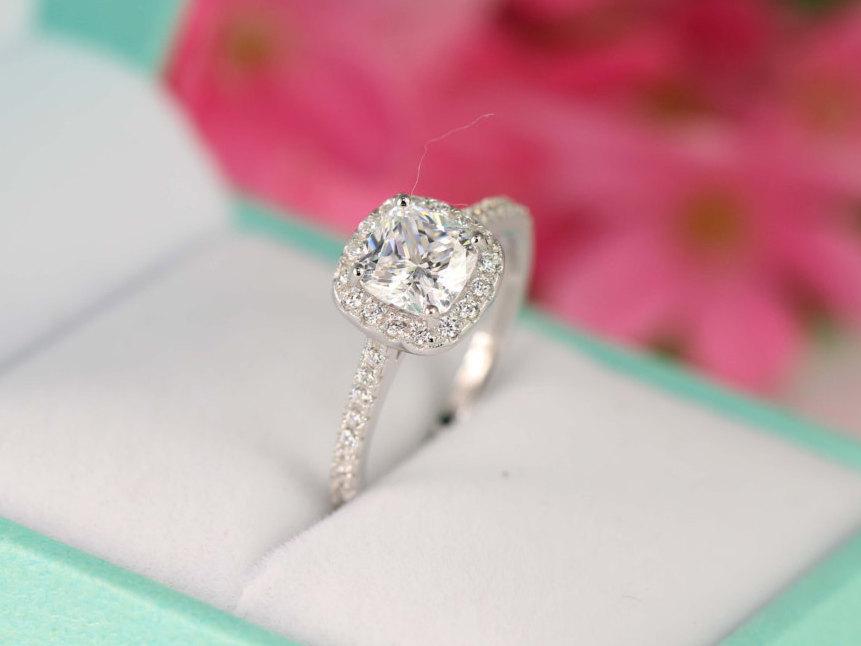 زفاف - 1.3 ct.tw Cushion Cut Ring - Sterling Silver Ring - Engagement Ring - Cubic Zirconia Ring - Halo Engagement Ring - Promise ring