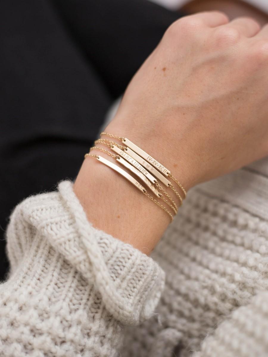 Mariage - Bar Bracelet Personalized, Gold, Silver, Rose Gold / Small Skinny Bracelet - Dainty, Minimal Stacking Bracelet Layered and Long LB130_30_B