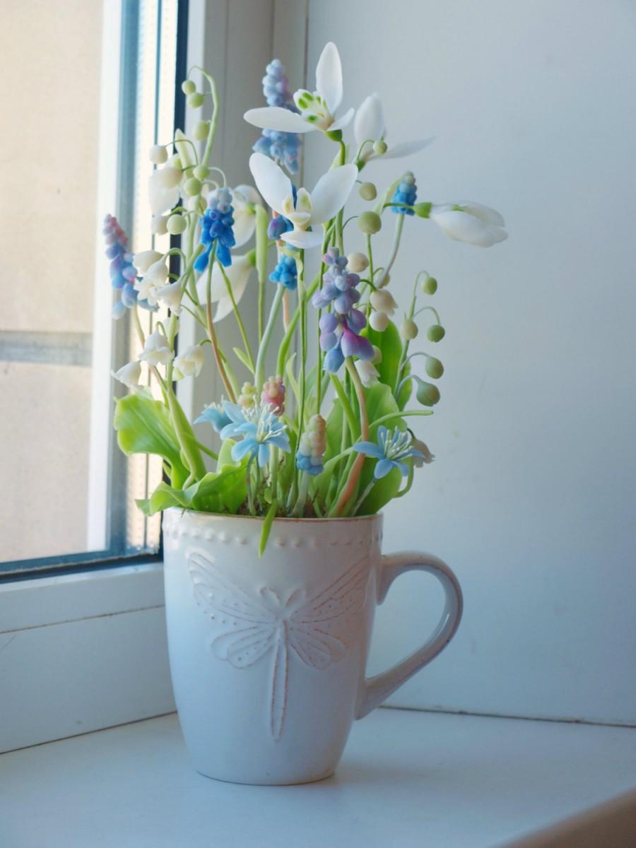 زفاف - Spring bouqet Lily of the valley flower bouquet,snowdrop ,Artificial bouquet White faux flower Lily handmade Spring flower home décor