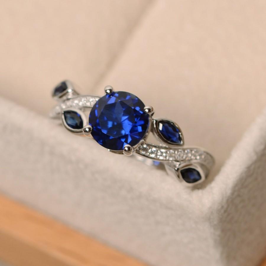 زفاف - Sapphire ring, leaf ring, multistone  ring, blue sapphire ring, engagement ring
