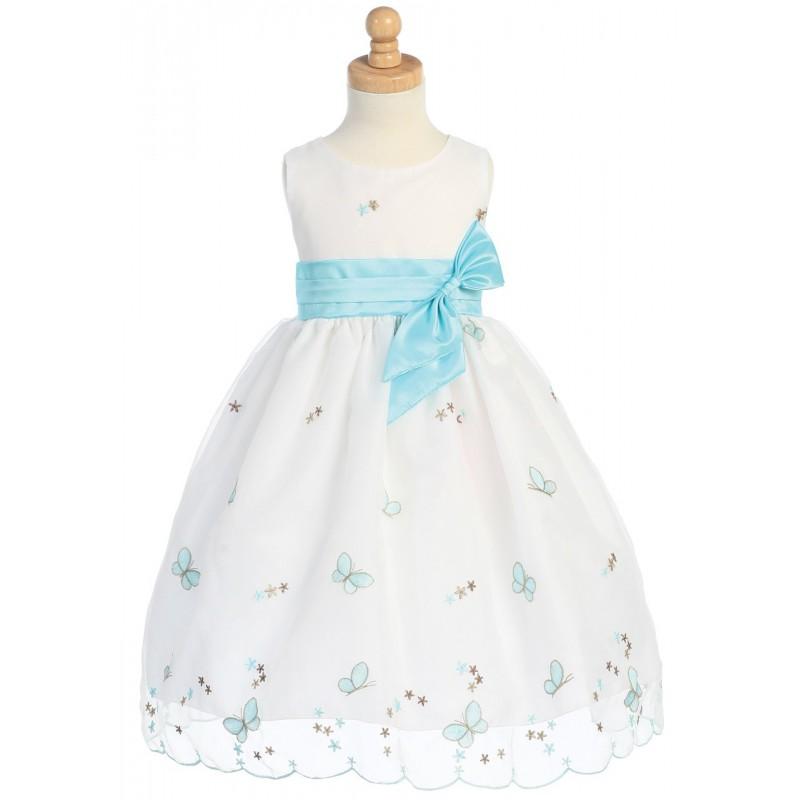 Mariage - Tiffany Blue Embroidered Butterfly Organza Dress w/Taffeta Waistband Style: LM620 - Charming Wedding Party Dresses