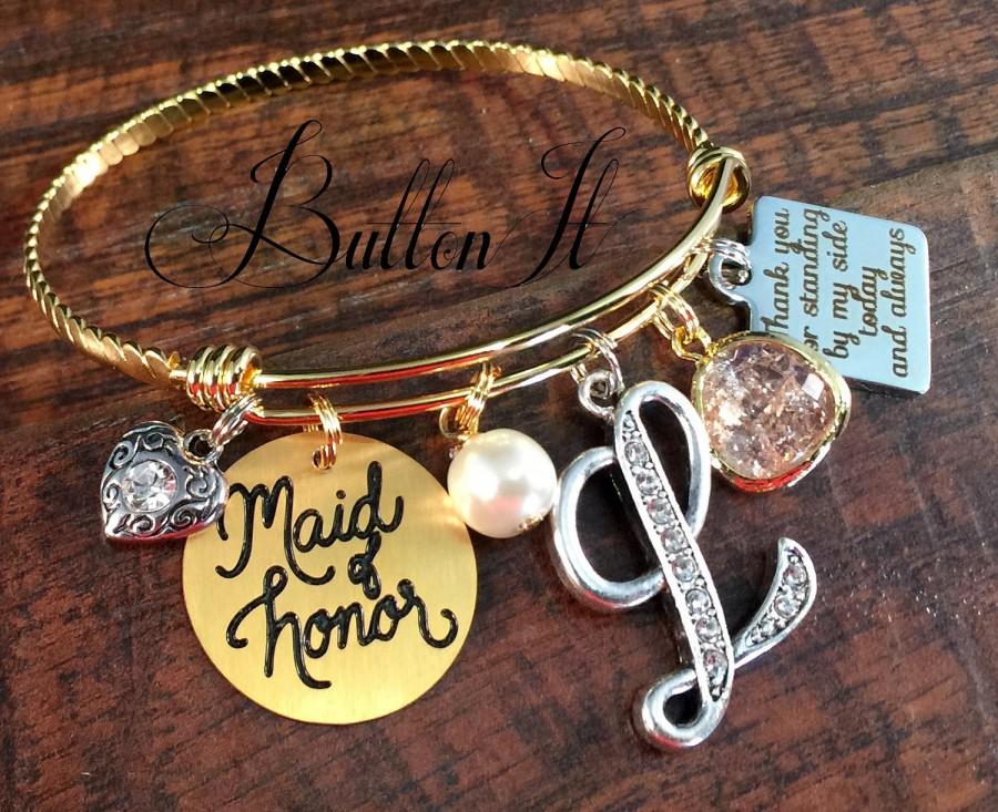 Wedding - Wedding party gifts, Maid of honor bracelet, GOLD bangle, GREEN, BRIDESMAID gift, Maid of honor gift, mixed metals, rehearsal dinner gift