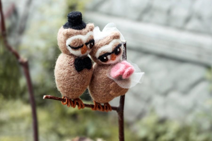 زفاف - Felted Wedding Cake Topper - Owls