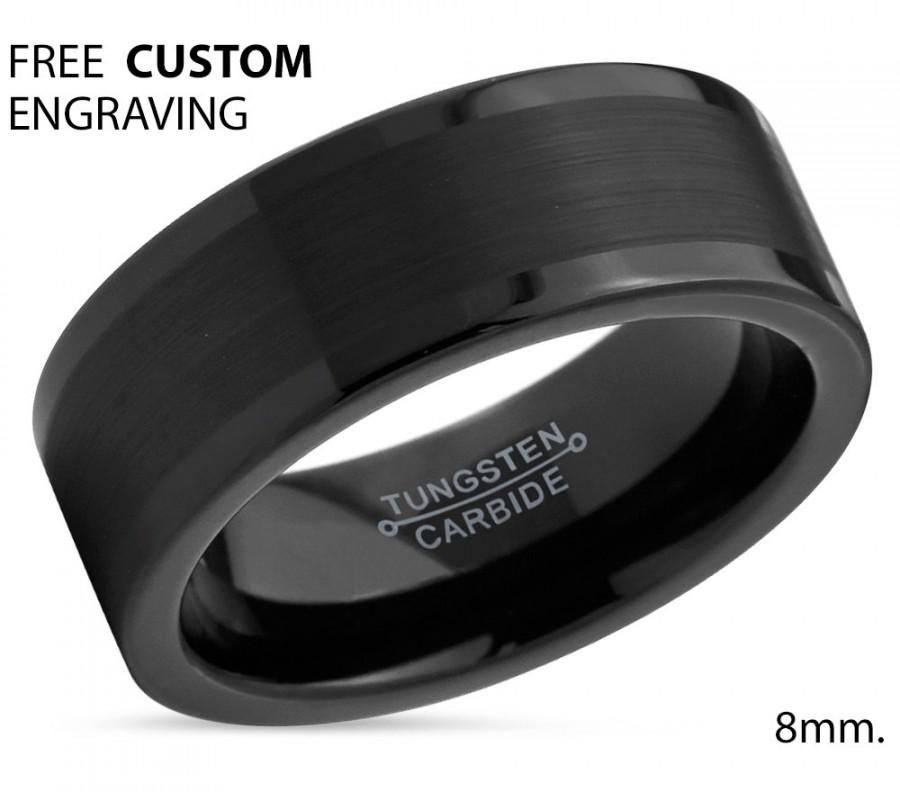 Mariage - Men's Black Tungsten Band,Tungsten Wedding Band,Black Tungsten Ring,Anniversary Ring,Engagement Band,Brushed Center,Comfort Fit,8mm,Band Set