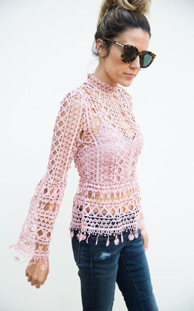 Mariage - Pink Lace Top - Lace Tassel Top