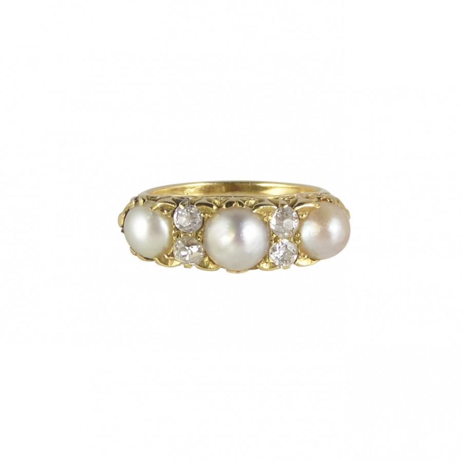 Wedding - Victorian Engagement Ring, Antique Diamond Pearl Ring, In 15ct Gold, Pearl Engagement Ring, Antique Engagement Ring